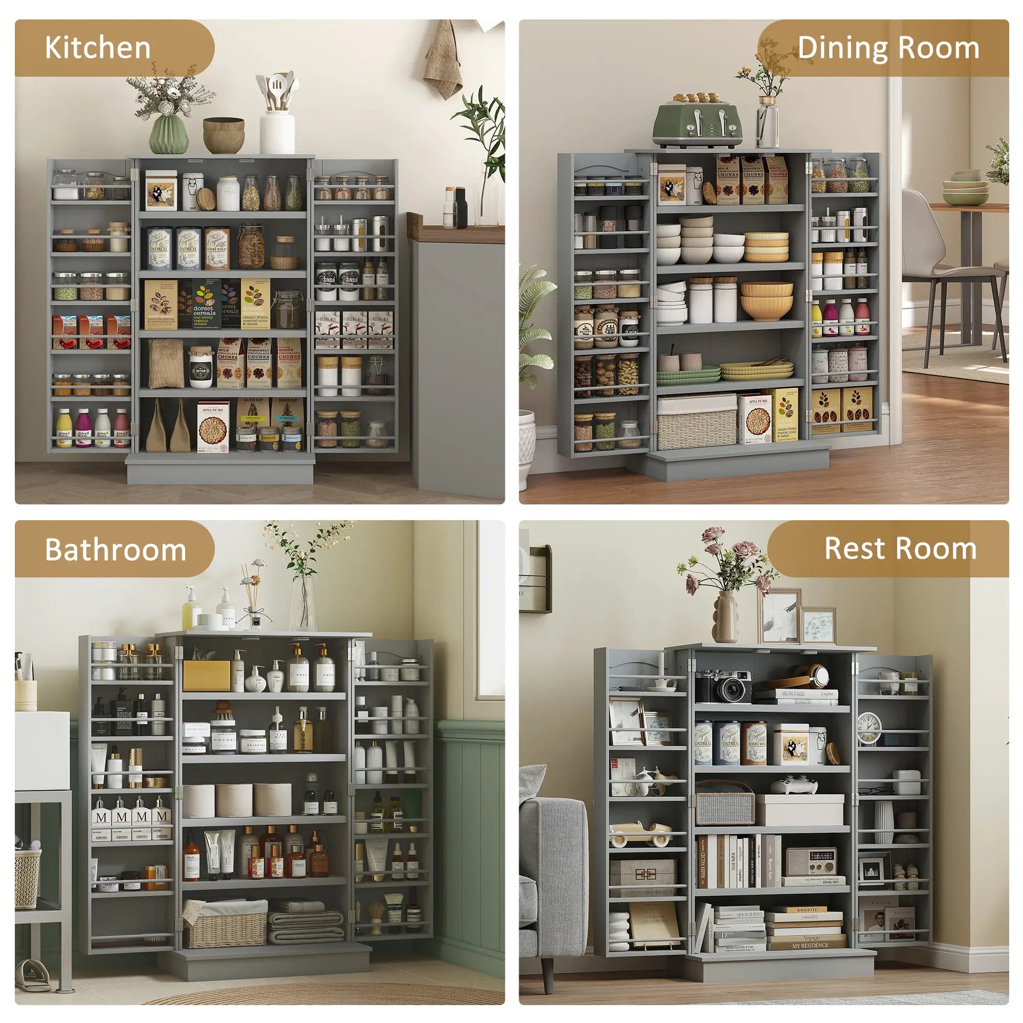 41 Storage Cabinet, 2-Door Kitchen Pantry, 5-Tier Shelving, Grey Kitchen Pantry Cabinets at Gallery Canada