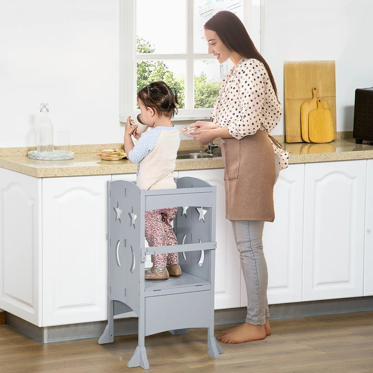 Step Stool with Safety Rail, Support Handles, Kitchen Counter Helper Toddler & Kids Step Stools at Gallery Canada