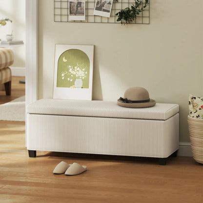 44 Inches Ottoman with Storage, Lid, Legs, Corduroy Bench, Beige Storage Ottomans & Benches at Gallery Canada