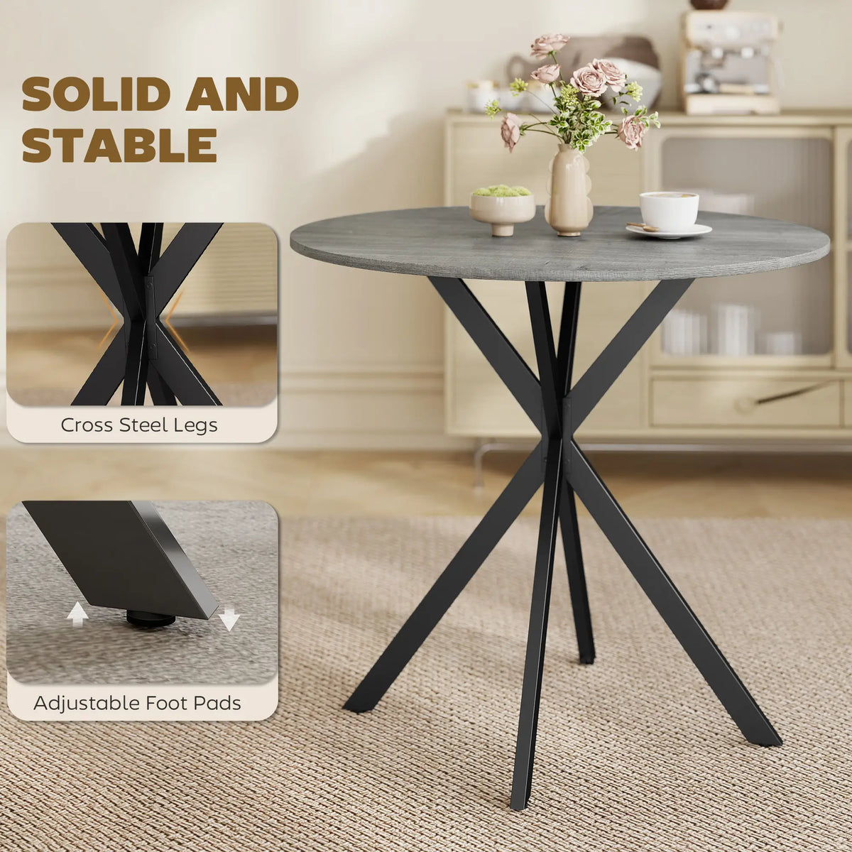 31.5" Industrial Round Dining Table, Distressed Grey Dining Tables at Gallery Canada