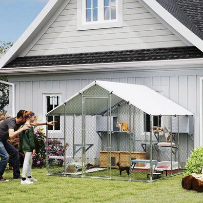94.5" Large Metal Outdoor Catio, Waterproof Cover, 2 Resting Boxes, 7 Platforms Outdoor Cat Enclosures at Gallery Canada