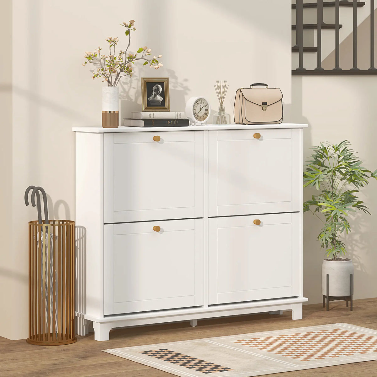 Modern Shoe Storage Cabinet, 4 Flip Drawers, Adjustable Shelves, White Shoe Storage Cabinets & Racks at Gallery Canada