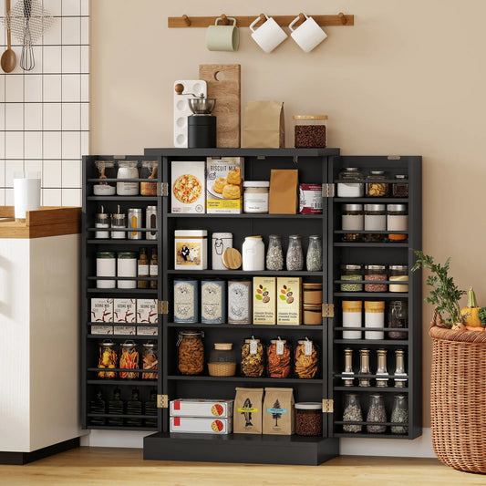 Kitchen Pantry Storage Cabinet, 5-Tier, 12 Spice Racks, Black, Black Kitchen Pantry Cabinets Black at Gallery Canada
