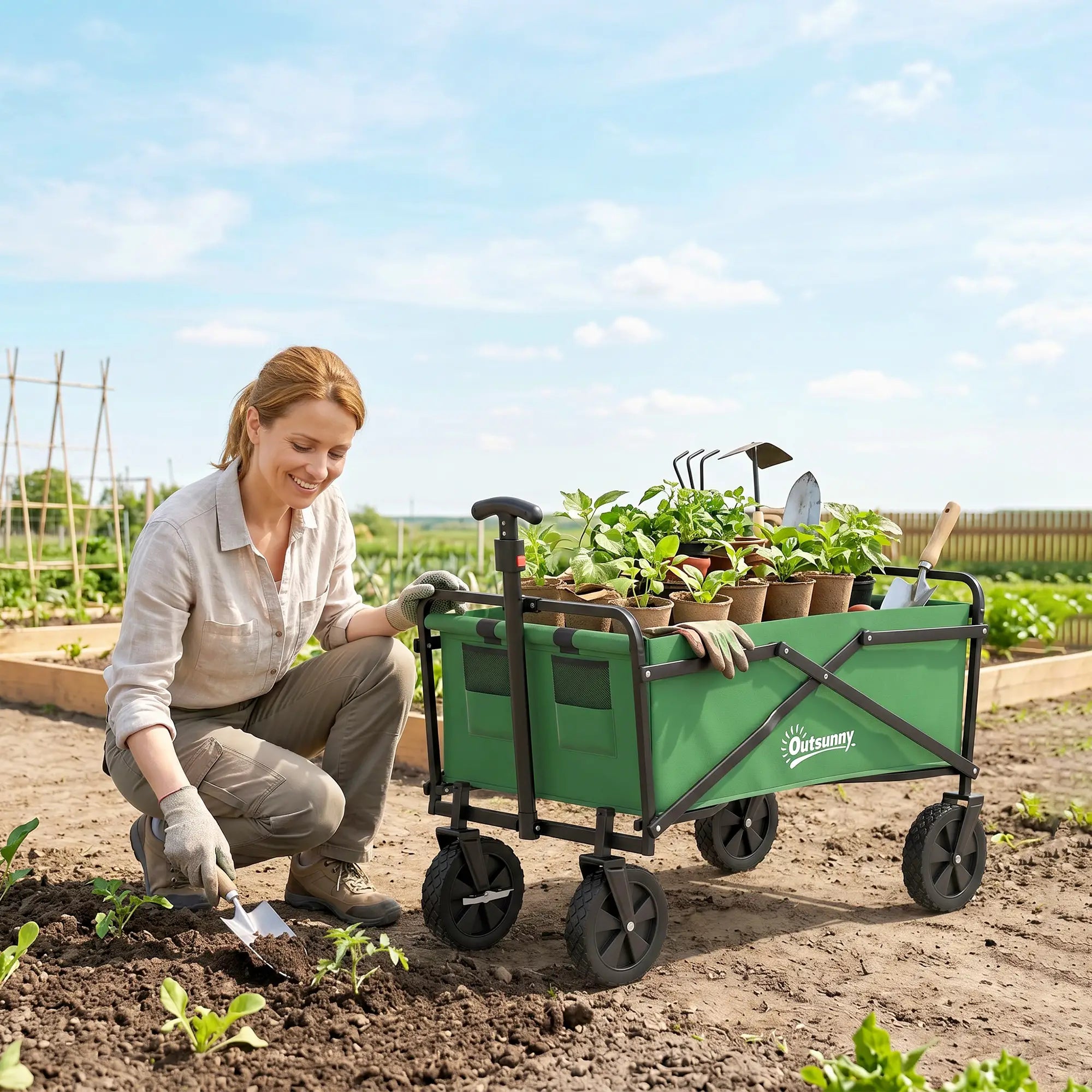 Folding Wagon Cart, Heavy Duty Outdoor Utility, Collapsible Garden Trolley, Steel Frame, Oxford Fabric Folding Garden Carts at Gallery Canada
