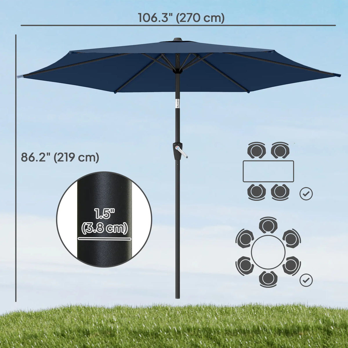 9FT Patio Umbrella With Tilt, Crank, 6 Ribs, UV Protection Sun Umbrellas at Gallery Canada