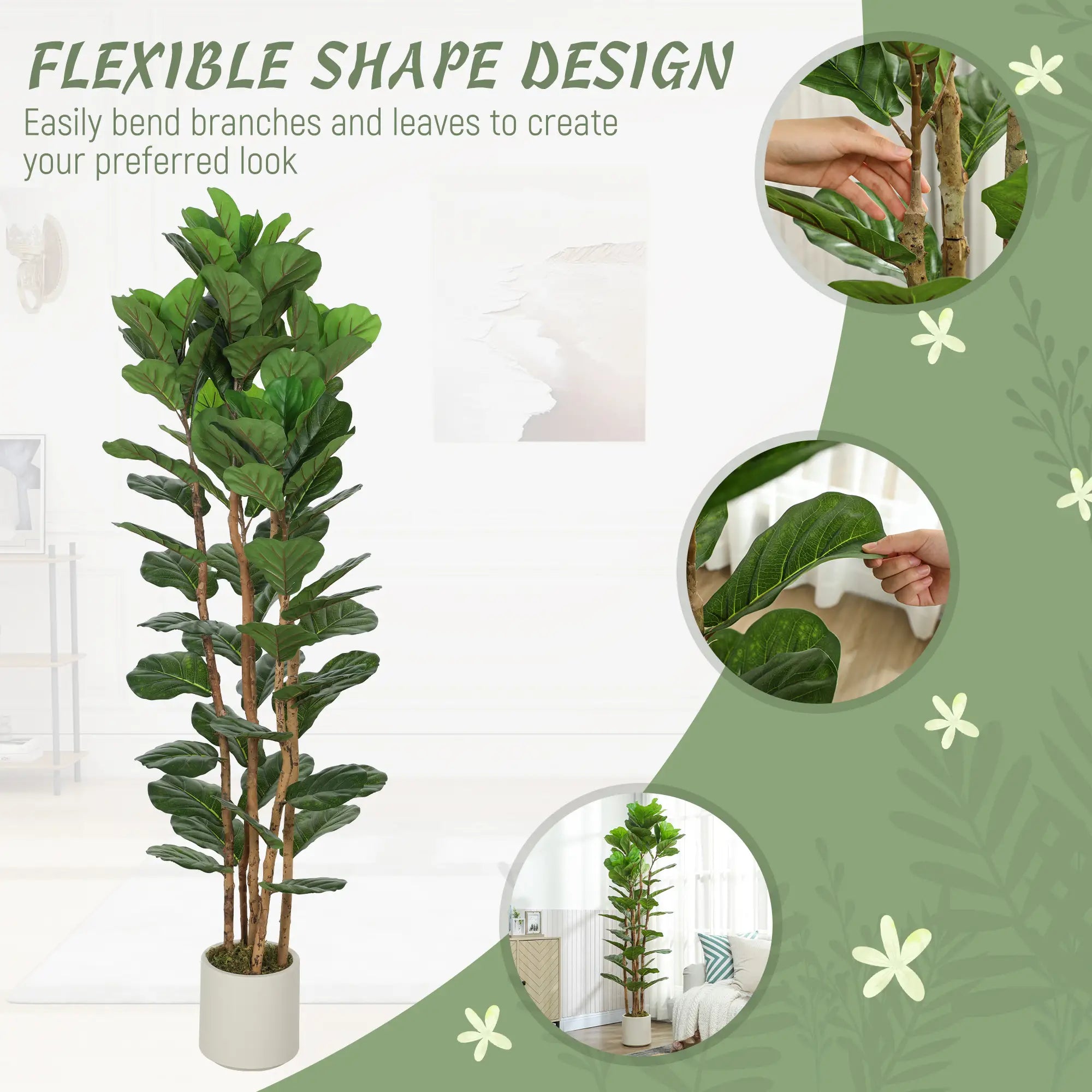 6FT Artificial Fiddle Leaf Fig Tree Set Of 2, Fake Potted Tree, Green Artificial Trees at Gallery Canada