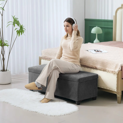 44 Inches Ottoman Storage Bench, Corduroy Lid, Grey Storage Ottomans & Benches at Gallery Canada