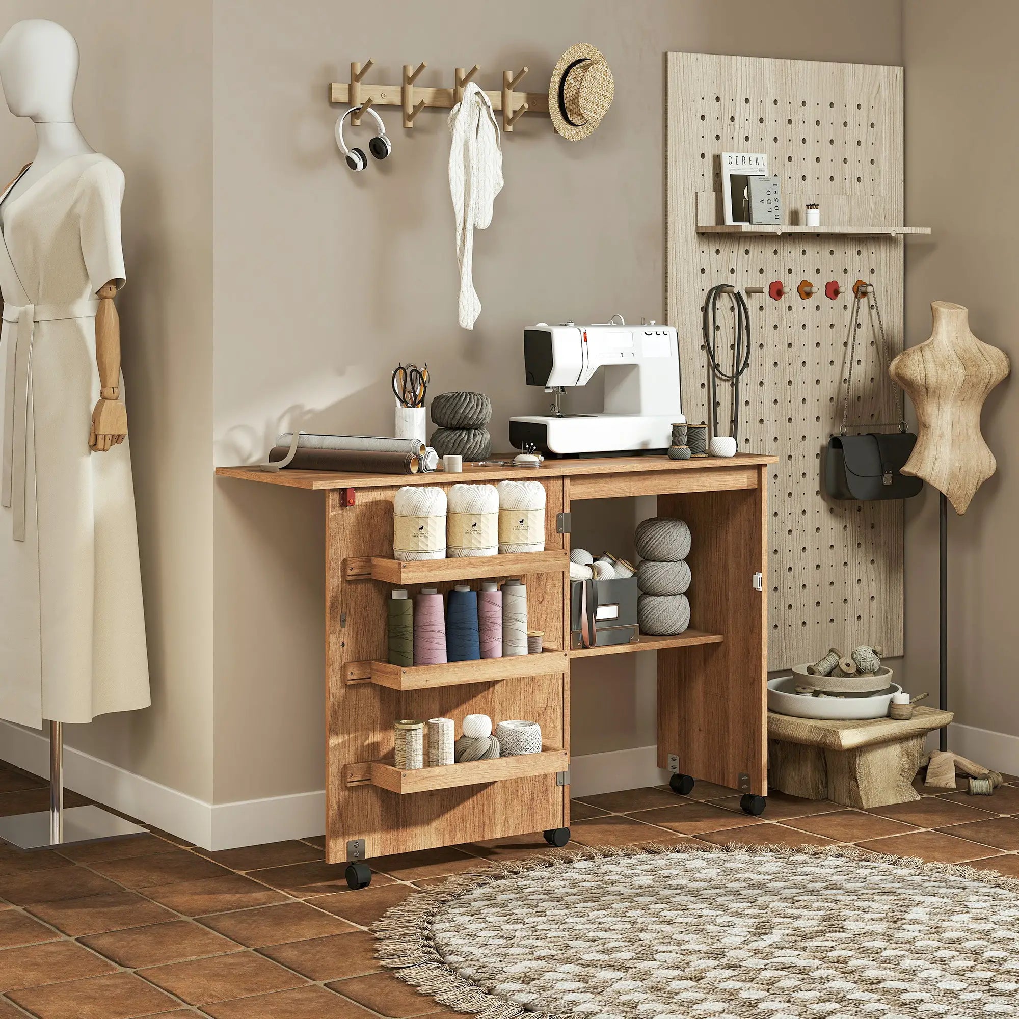 Sewing Machine Cabinet, Folding Table with Storage, Brown Storage Cabinets at Gallery Canada