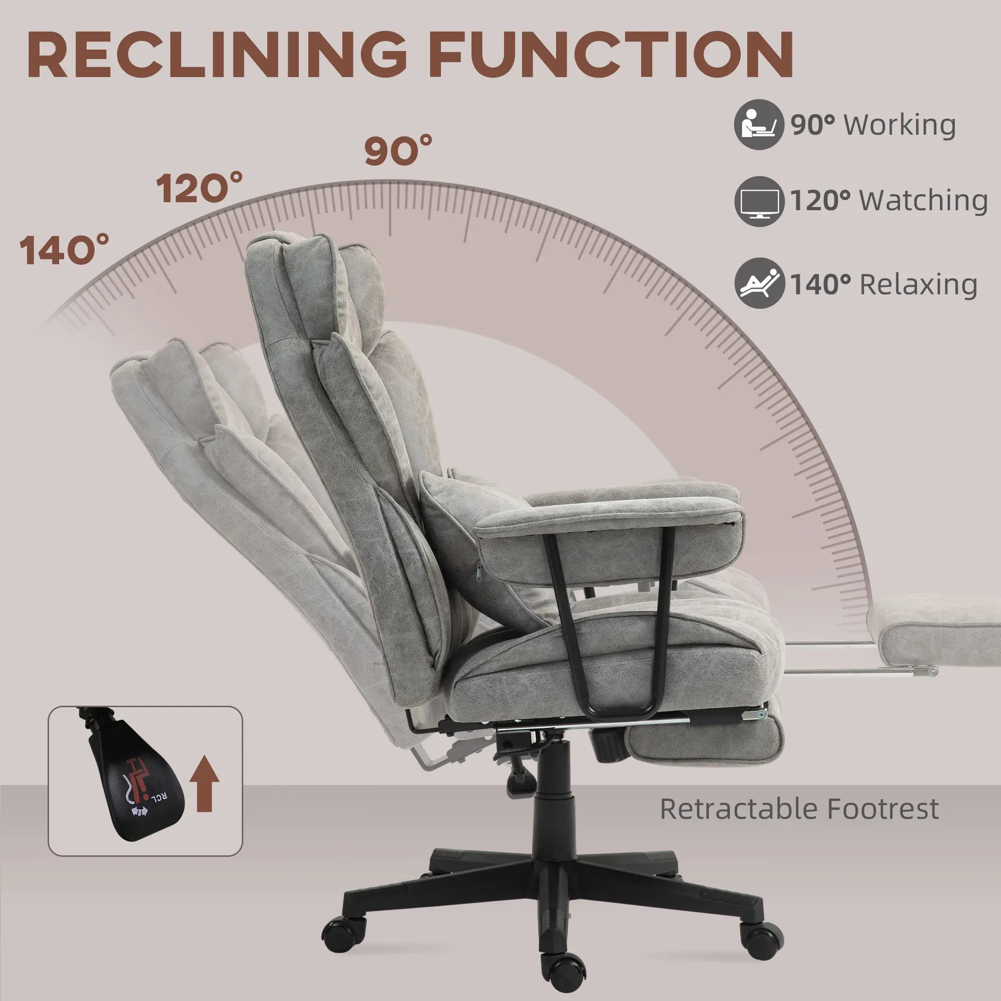 Big and Tall Office Chair with Foot Rest, 400LBS, Grey Executive & Manager Chairs at Gallery Canada
