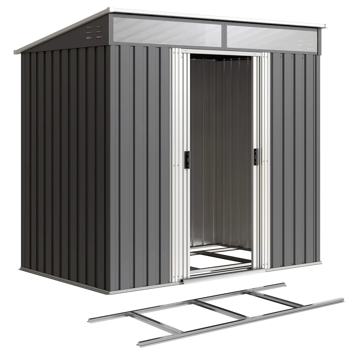 6.5x4FT Galvanised Metal Shed, Foundation Kit, Lockable Garden Storage, Sliding Doors, Vents, Grey Sheds at Gallery Canada
