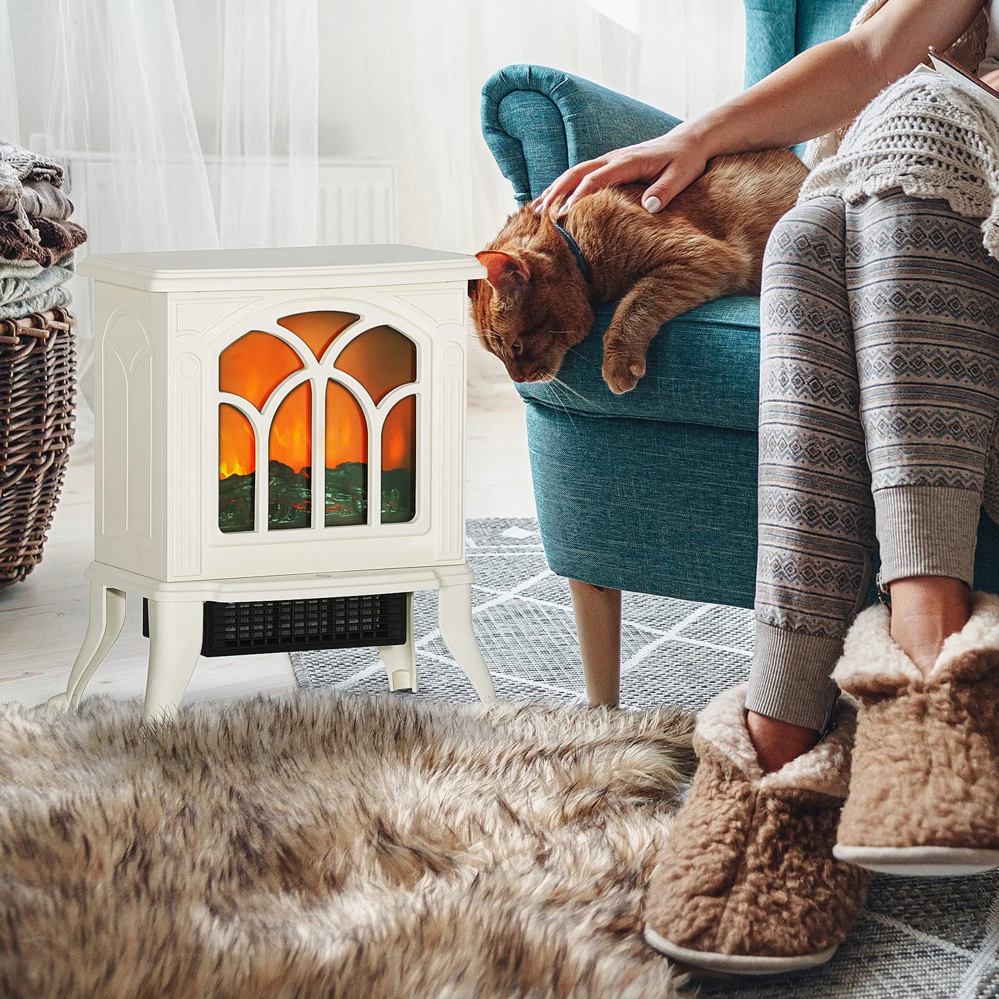 Freestanding Electric Fireplace Heater, Realistic Flame, Beige Electric Fireplaces at Gallery Canada