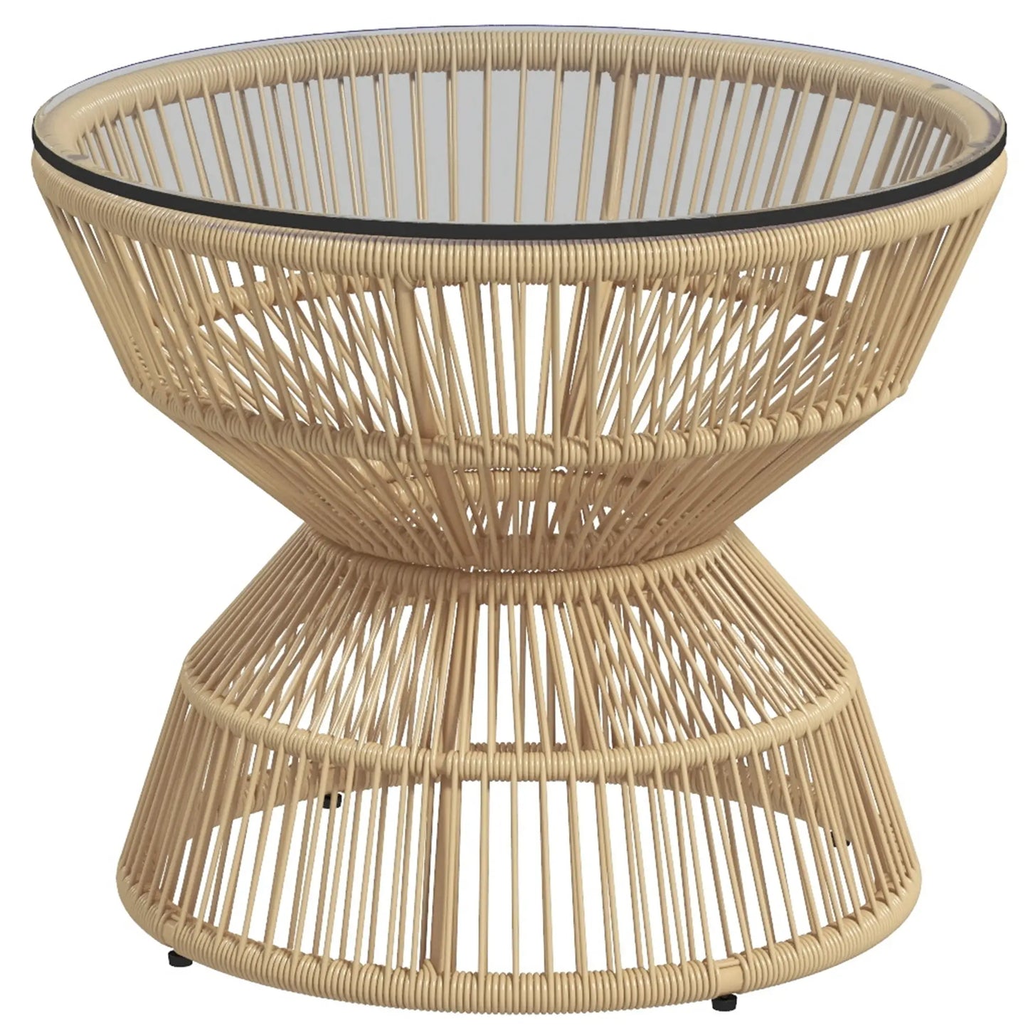 Rattan Outdoor Coffee Table, Patio End Table, Tempered Glass Top, Steel Frame Patio Side Tables Natural at Gallery Canada