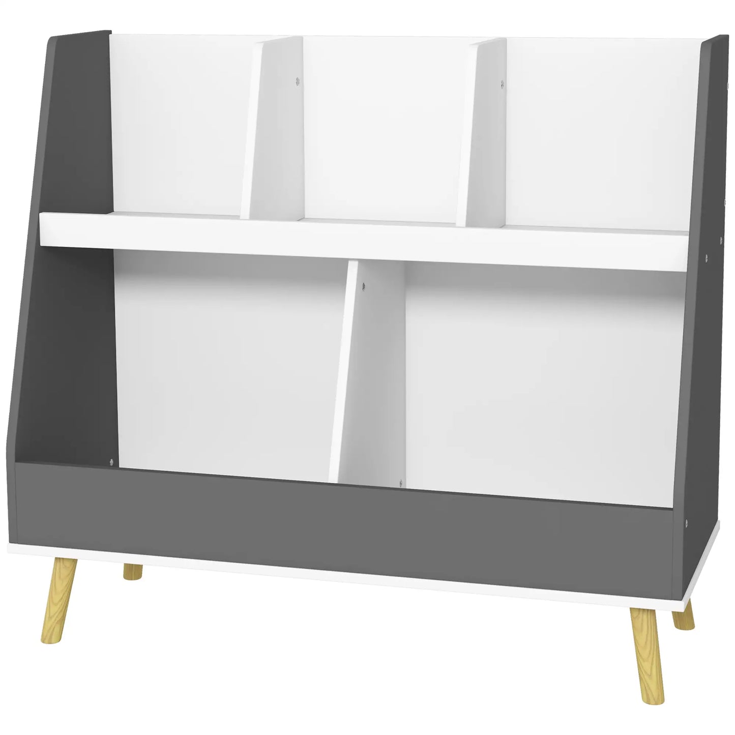 2 Tier Kids Toy Organizer, 5 Compartments, Anti-Tip, Nursery, Playroom, Grey Bookshelves & Bookcases Grey, White at Gallery Canada