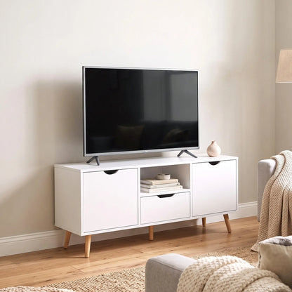 TV Stand for 50" TV, Storage with Shelf, Drawer, 2 Cabinets, White TV Stands at Gallery Canada