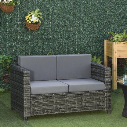 2 Seat Patio Loveseat Wicker Sofa Chair, Outdoor Rattan Couch with Cushion, Grey Patio Furniture Sets at Gallery Canada