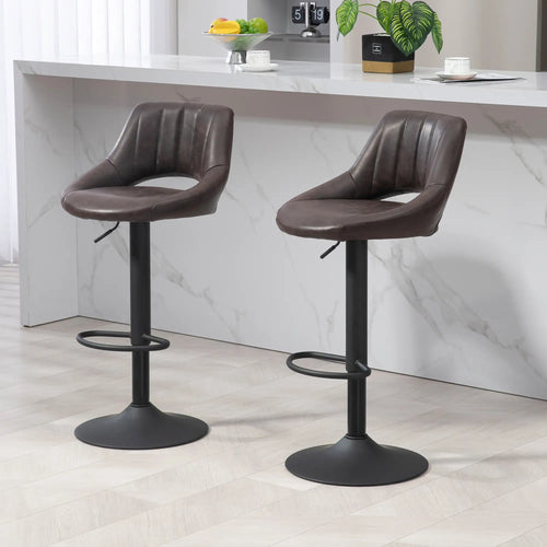 Swivel Bar Stools Set of 2, Faux Leather, Counter Height, Round Metal Base