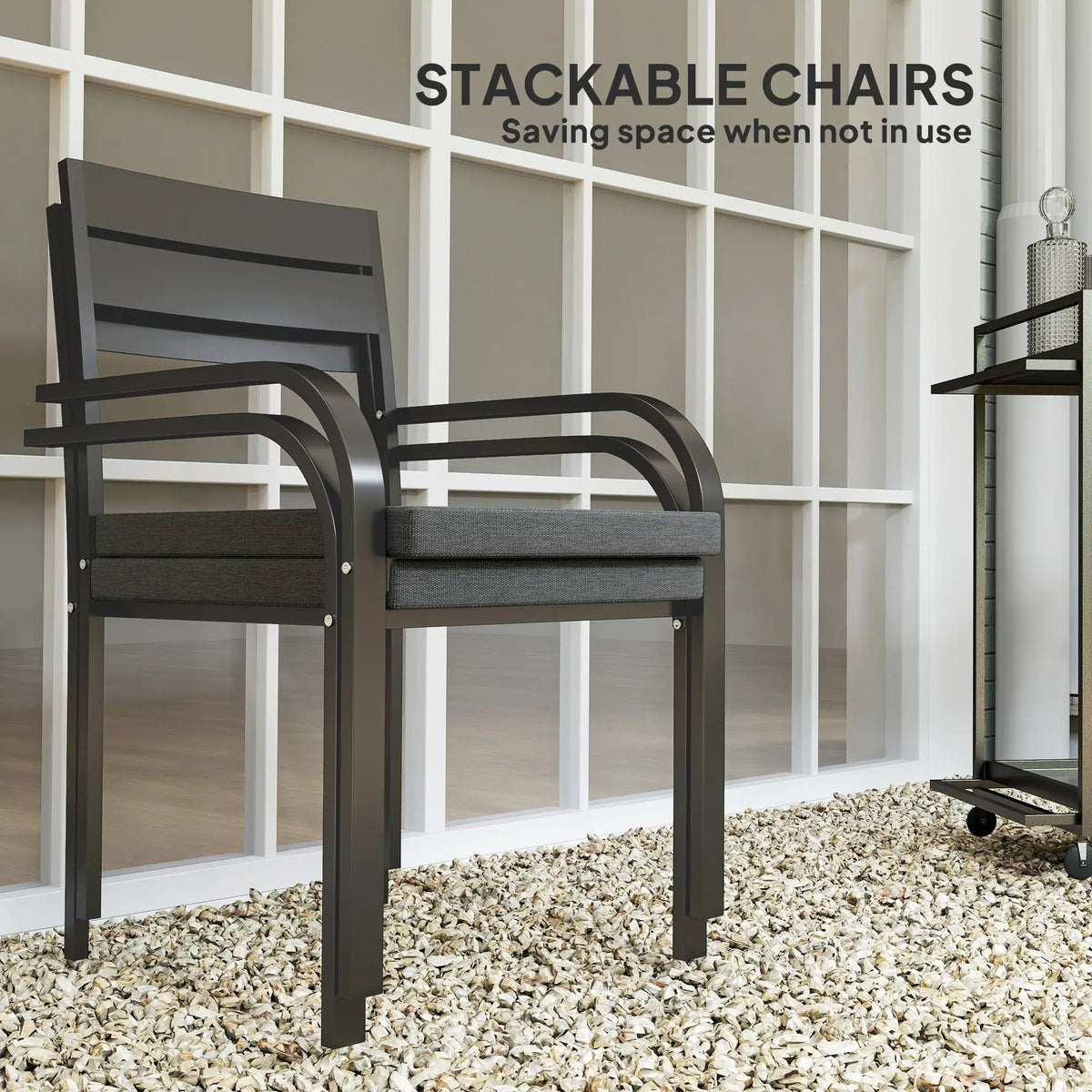 2 Outdoor Dining Chairs, Aluminum Frame, Soft Cushion, Grey Bistro Sets at Gallery Canada