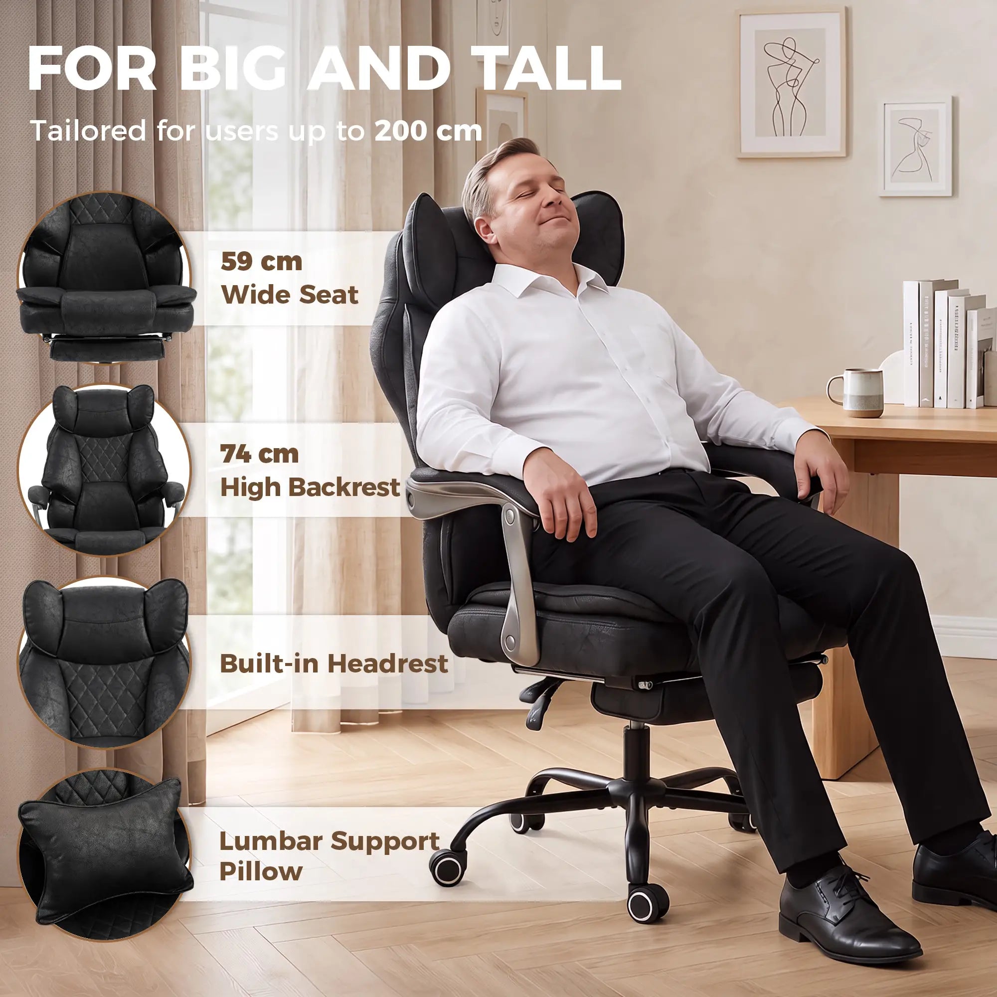 Big & Tall Office Chair 400 Lbs, Reclining, Lumbar Support, Black Executive & Manager Chairs at Gallery Canada