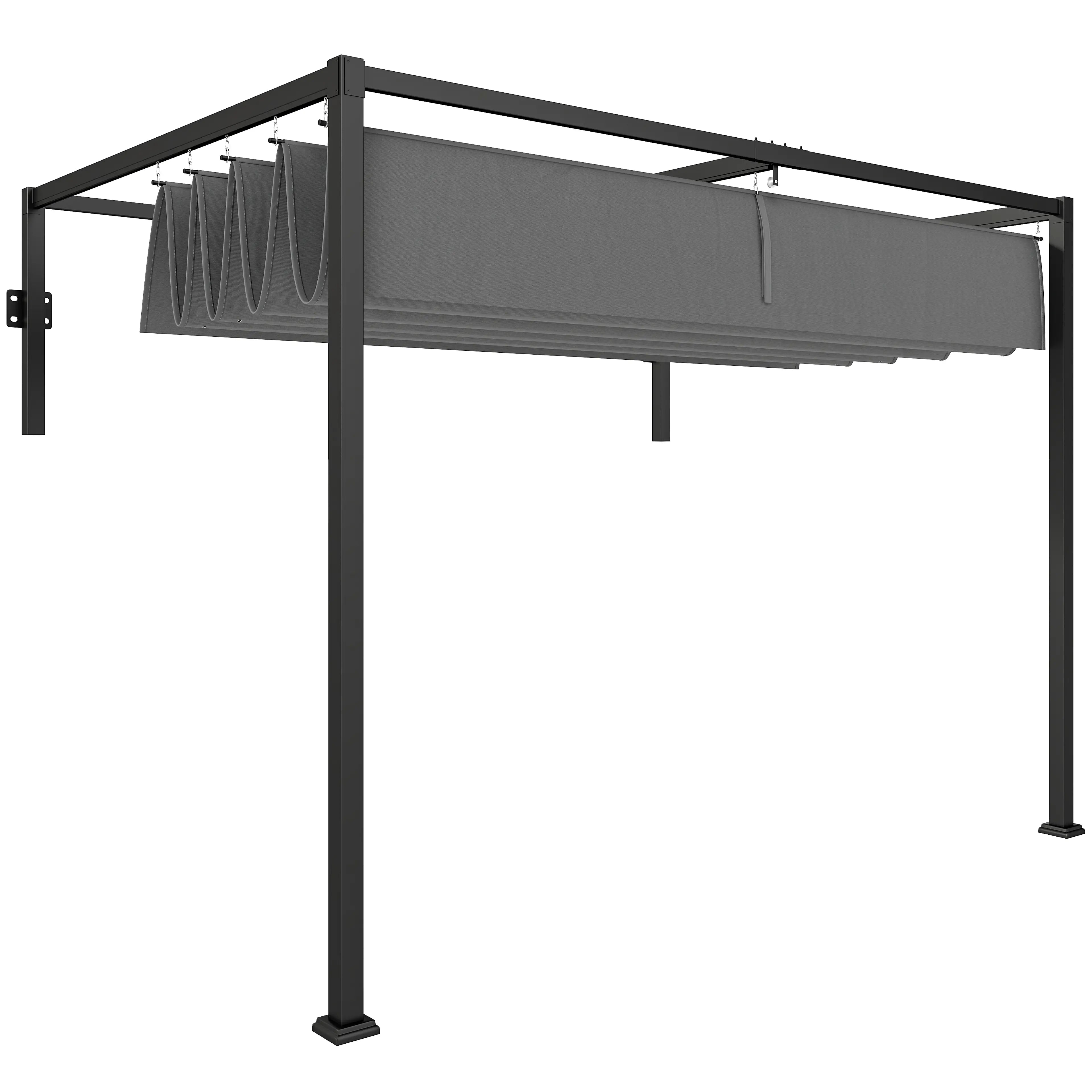 10' x 7' Metal Pergola, Retractable Roof For Grill Garden Patio Deck Pergolas Dark Grey at Gallery Canada
