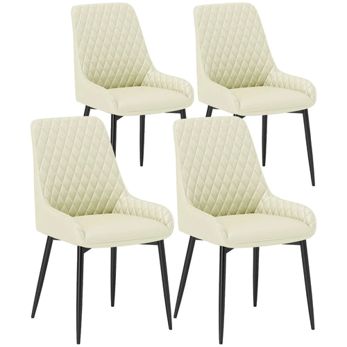Modern Upholstered Dining Chairs, Set of 4, Diamond Tufting, Steel Legs, Cream