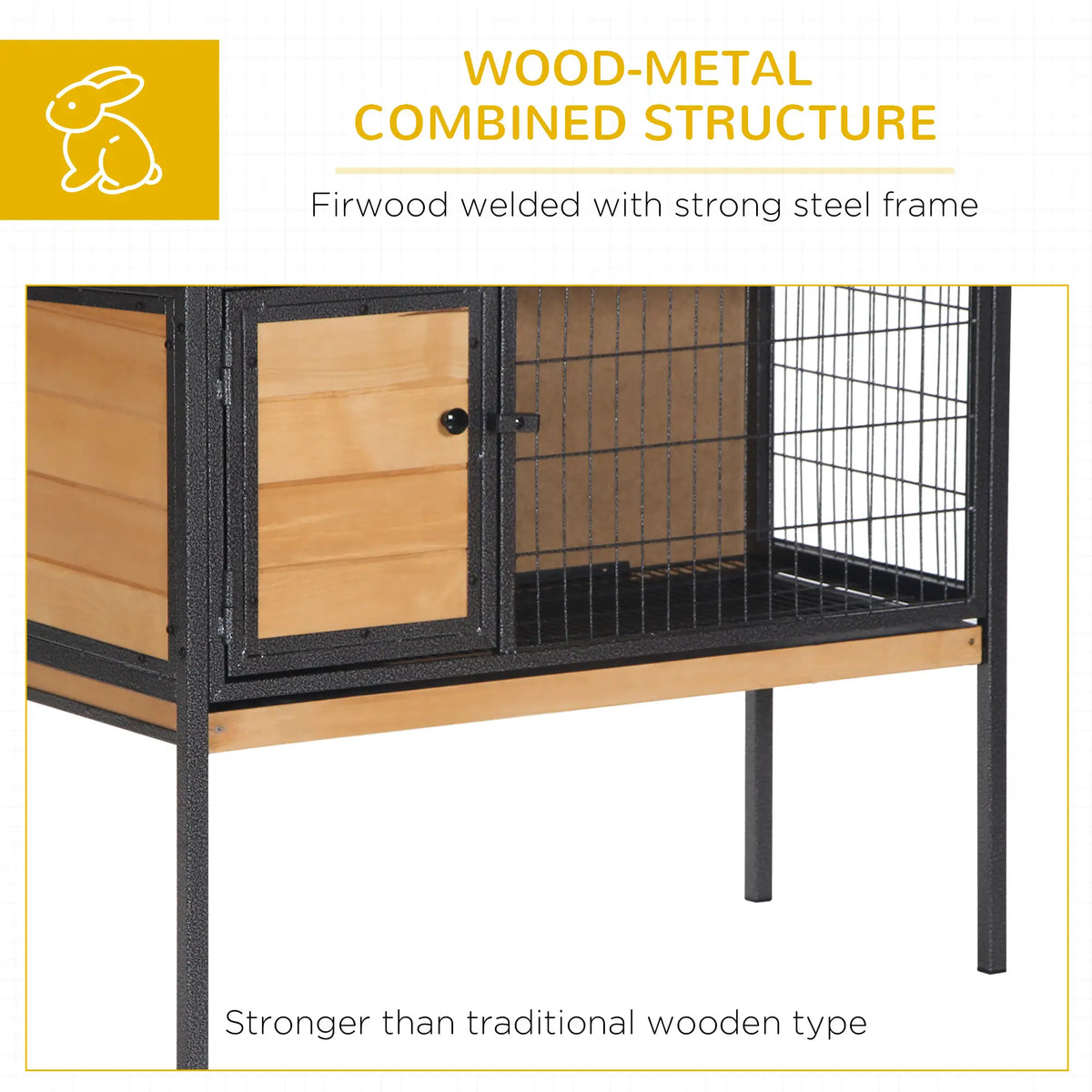 Wooden Rabbit Hutch, Indoor Outdoor Bunny Cage With Tray, Yellow Rabbit Hutch at Gallery Canada
