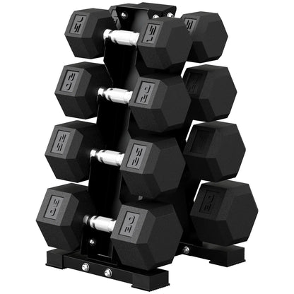 Hex Dumbbell Set With Rack, 180lbs Rubber-Coated, black Dumbbells & Barbells at Gallery Canada