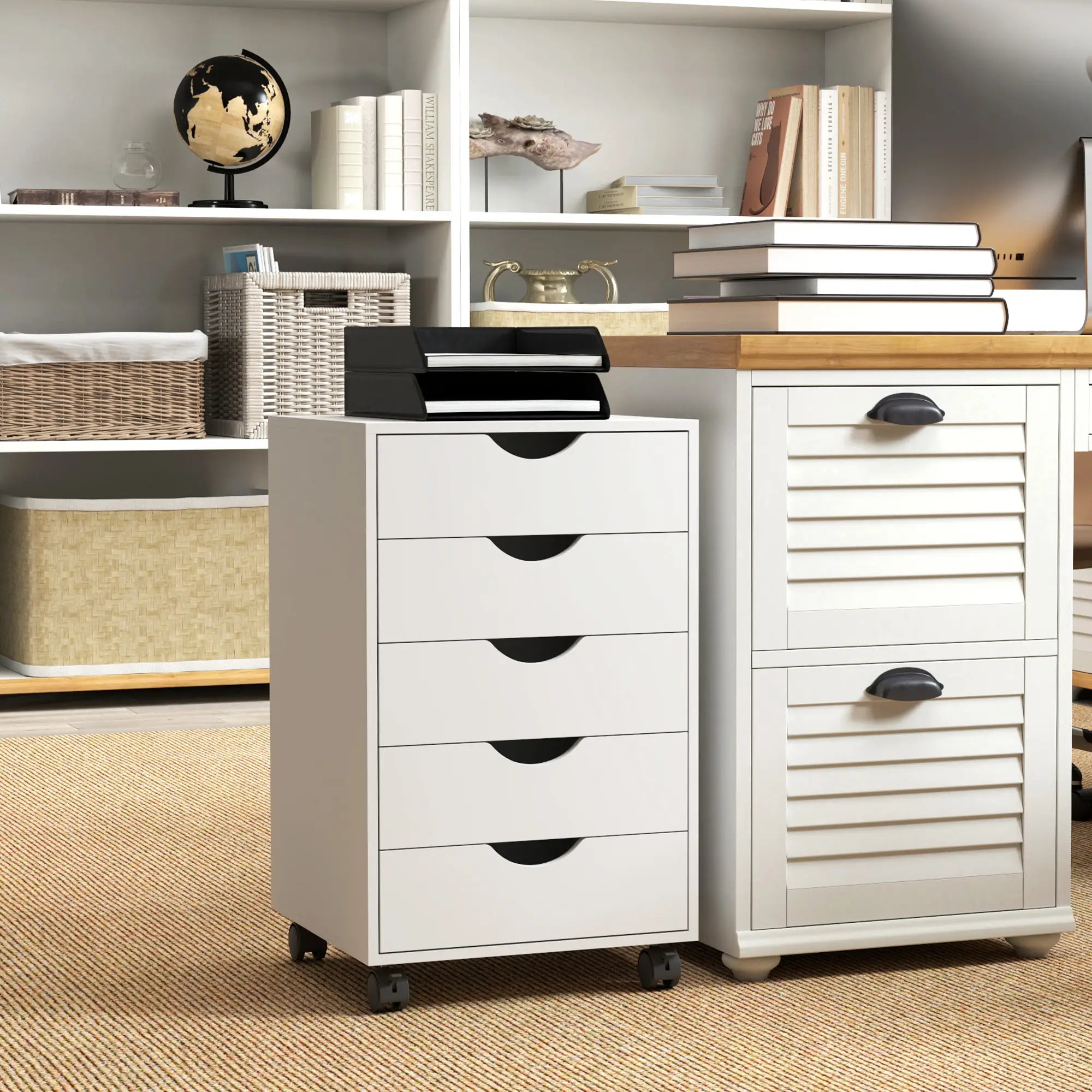 5 Drawer File Cabinet on Wheels, 15.7