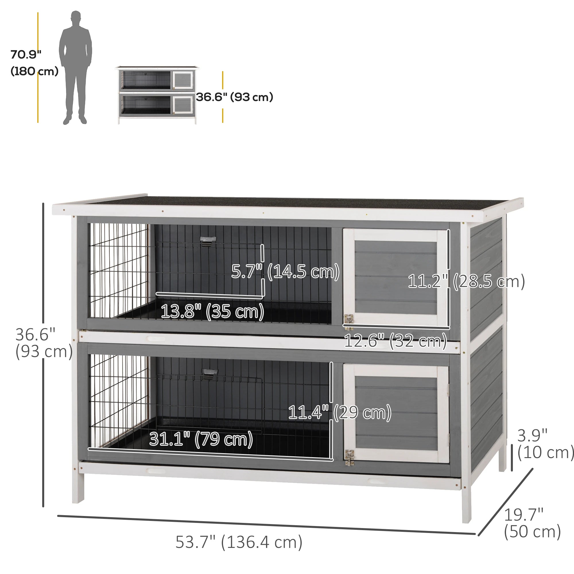 2 Tier Wooden Rabbit Hutch Bunny Pet House Wooden Coop Run, Grey Rabbit Hutch at Gallery Canada