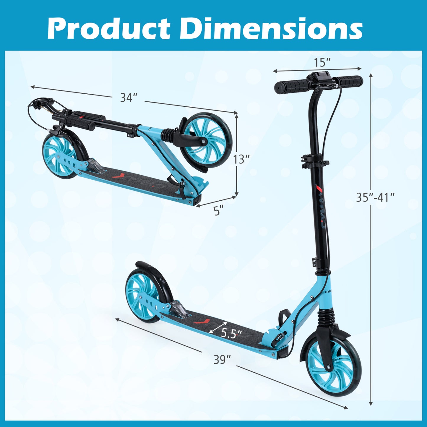 Foldable Kick Scooter With Large Light-Up Wheels, Blue Scooters at Gallery Canada