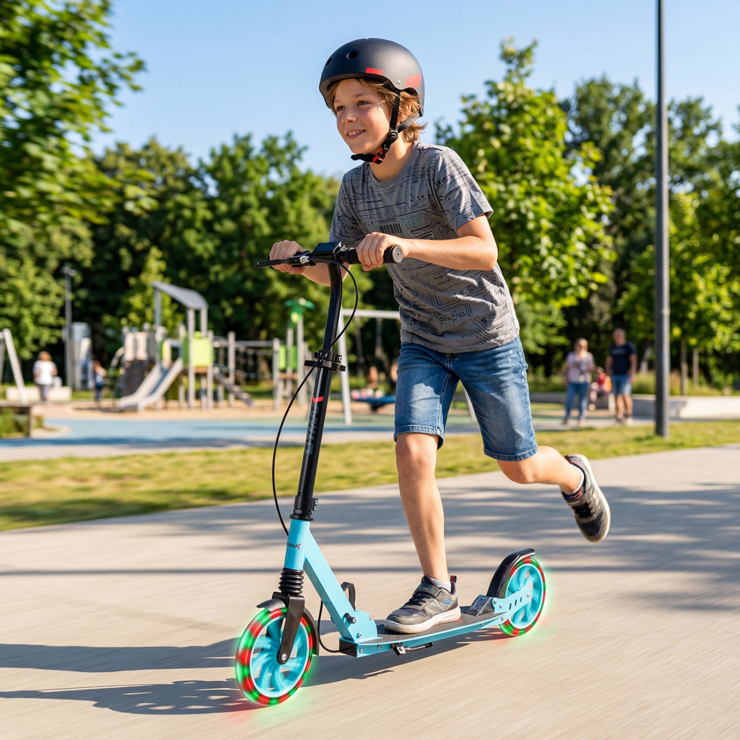Foldable Kick Scooter With Large Light-Up Wheels, Blue Scooters at Gallery Canada