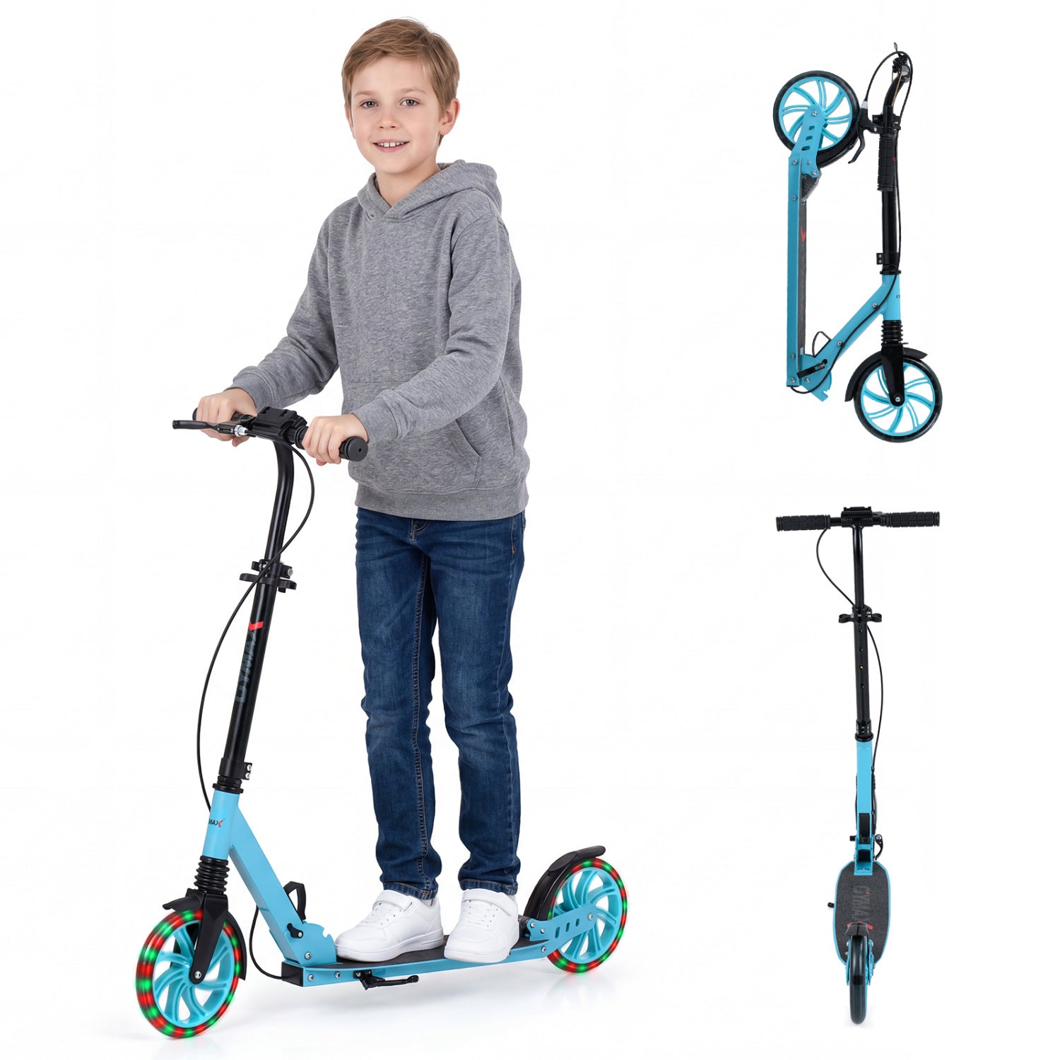 Foldable Kick Scooter With Large Light-Up Wheels, Blue Scooters Blue at Gallery Canada