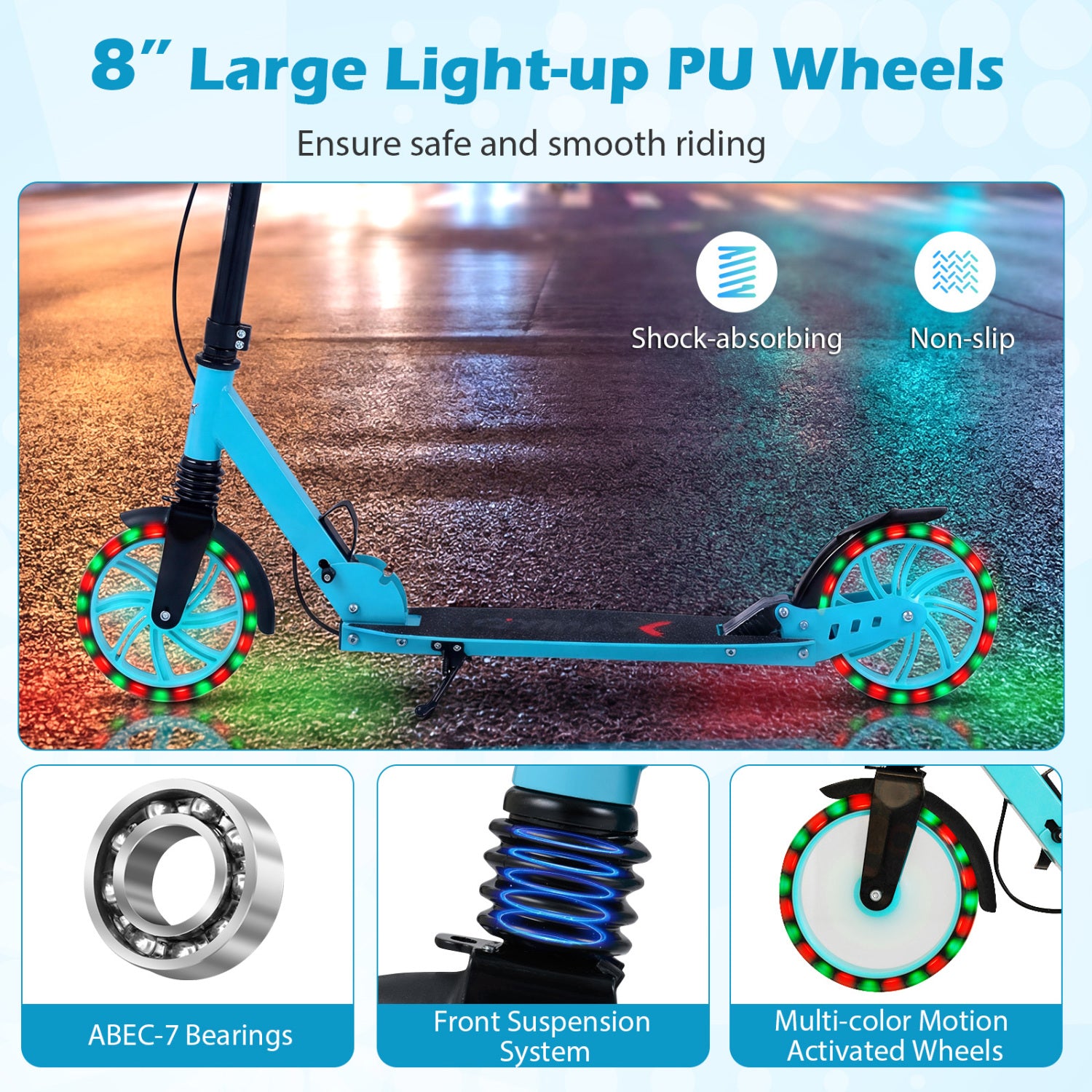 Foldable Kick Scooter With Large Light-Up Wheels, Blue Scooters at Gallery Canada