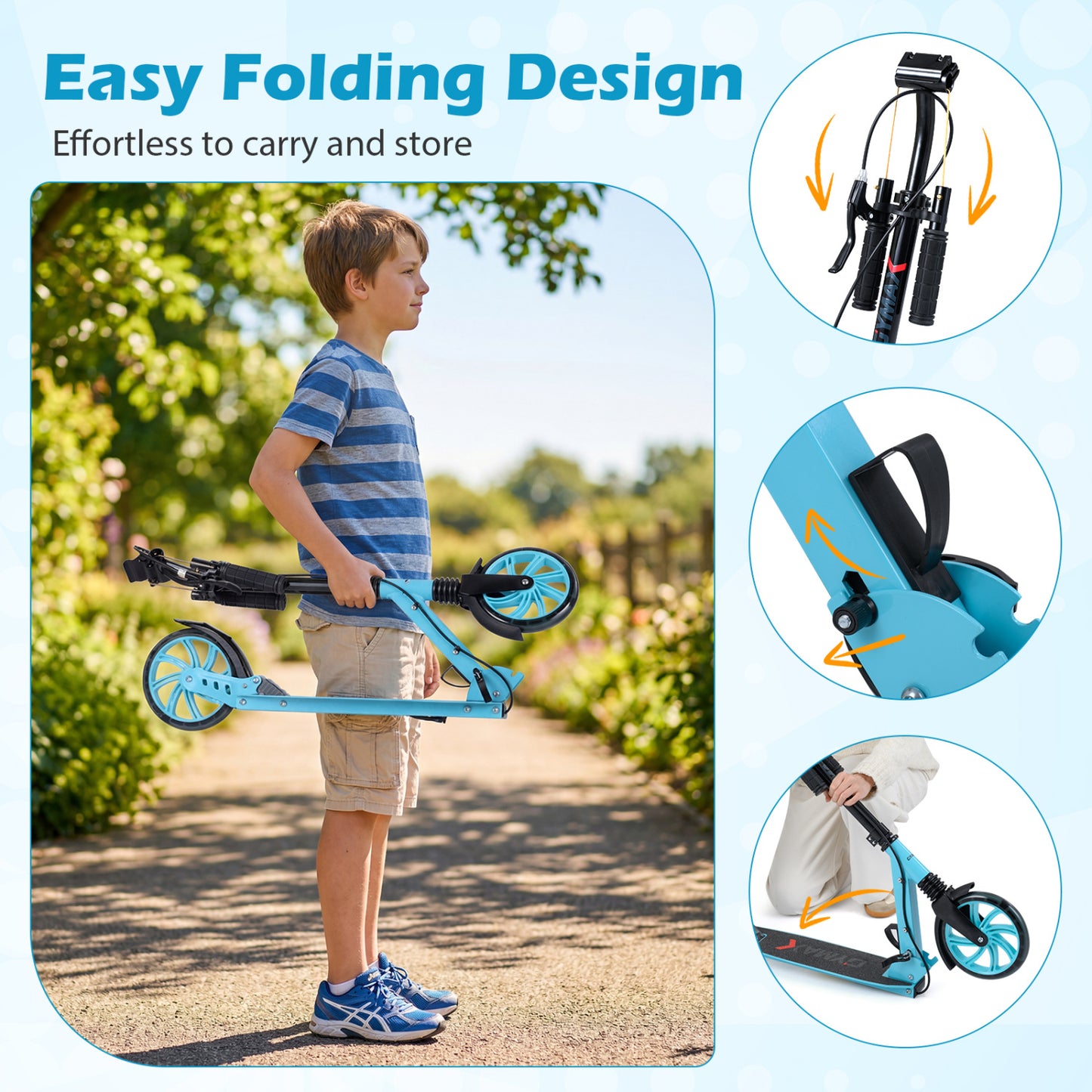 Foldable Kick Scooter With Large Light-Up Wheels, Blue Scooters at Gallery Canada