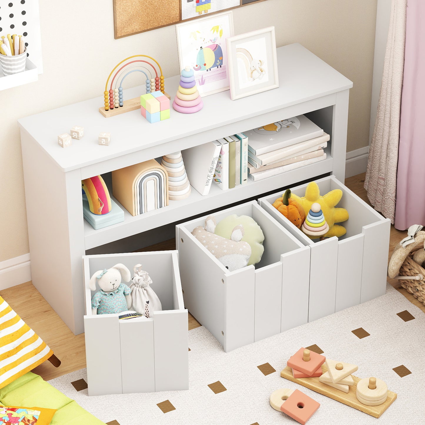Kid Toy Storage Cabinet, 3 Drawer Chest With Wheels, White Kids Storage at Gallery Canada