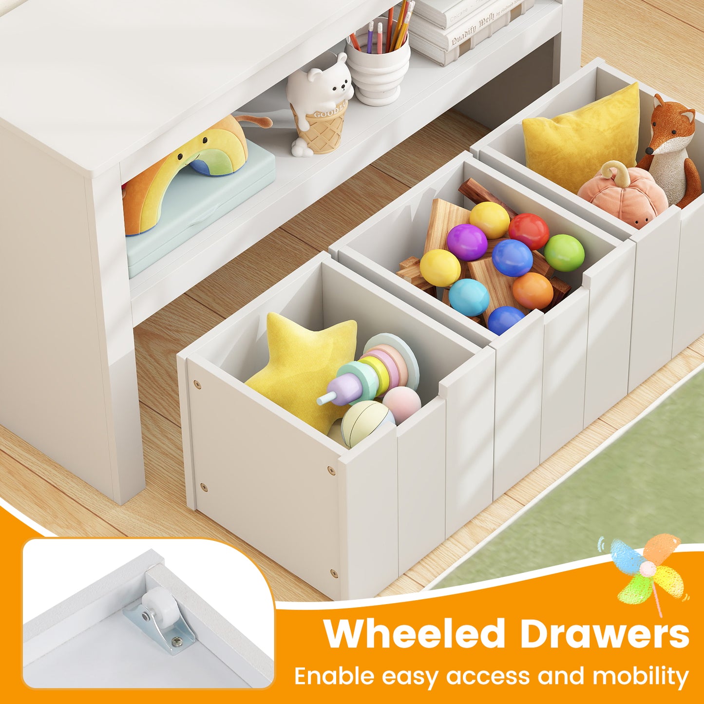 Kid Toy Storage Cabinet, 3 Drawer Chest With Wheels, White Kids Storage at Gallery Canada