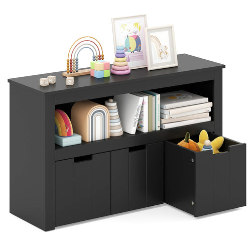 Kid Toy Storage Cabinet, 3 Drawer Chest With Wheels, Large Cube Shelf, Black