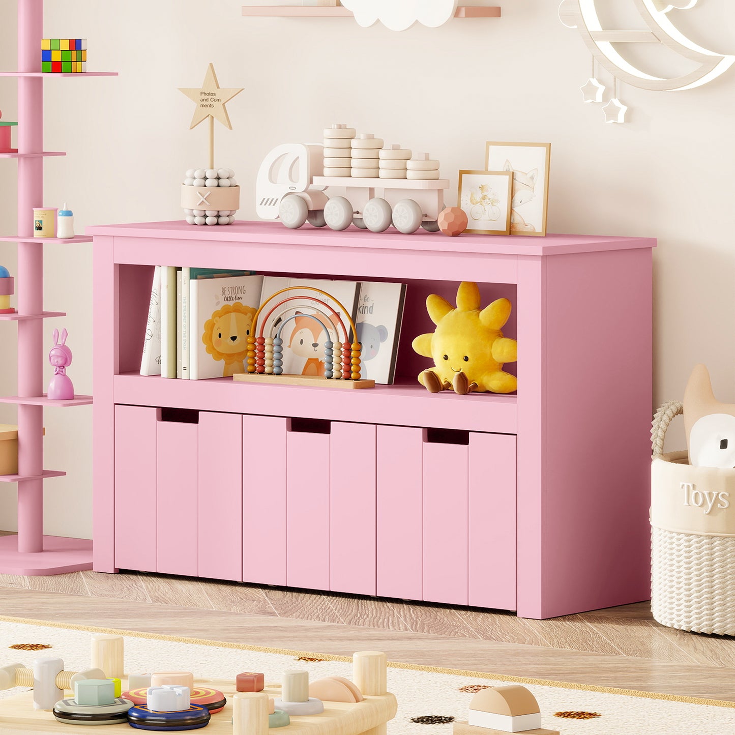 Kid Toy Storage Cabinet, 3 Drawer Chest With Wheels, Large Cube Shelf, Pink Kids Storage at Gallery Canada