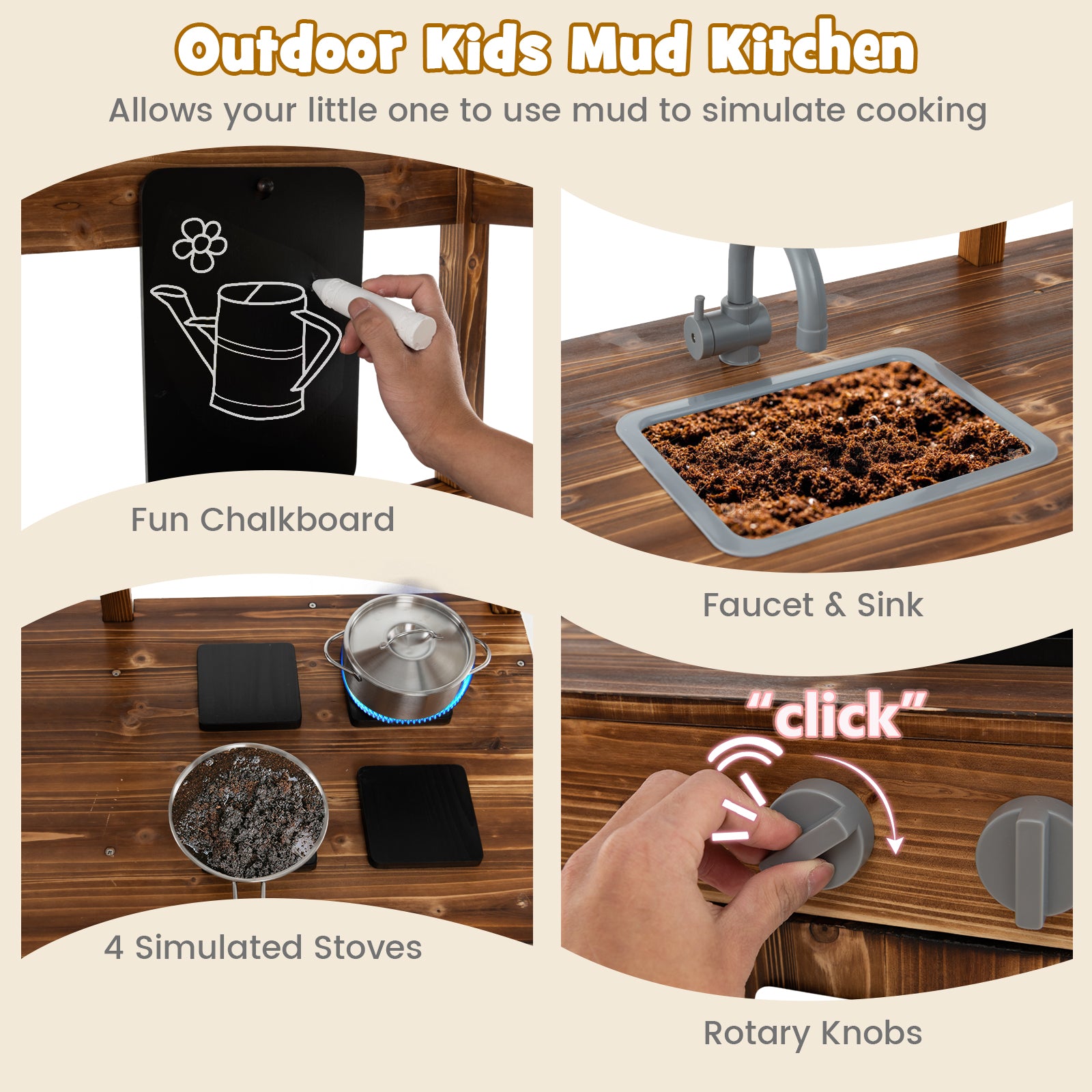 Kids Mud Kitchen Outdoor, Solid Wood, Natural Play Kitchen Sets at Gallery Canada