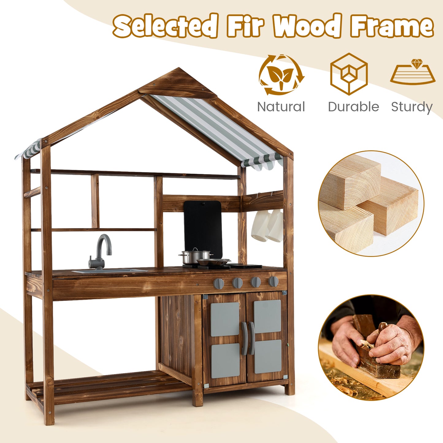 Kids Mud Kitchen Outdoor, Solid Wood, Natural Play Kitchen Sets at Gallery Canada