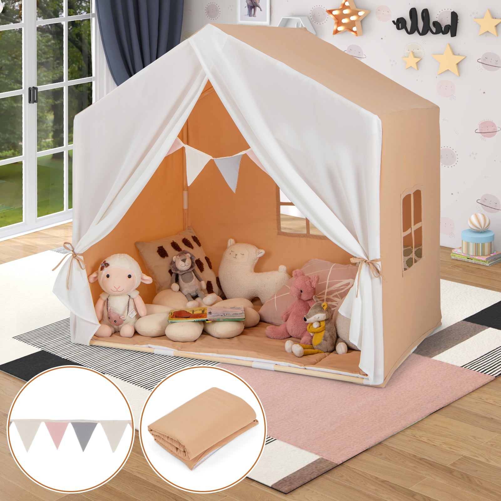 Kids Play Tent, With Washable Cotton Mat And Flag Banner, Orange Play Tents & Playhouse at Gallery Canada