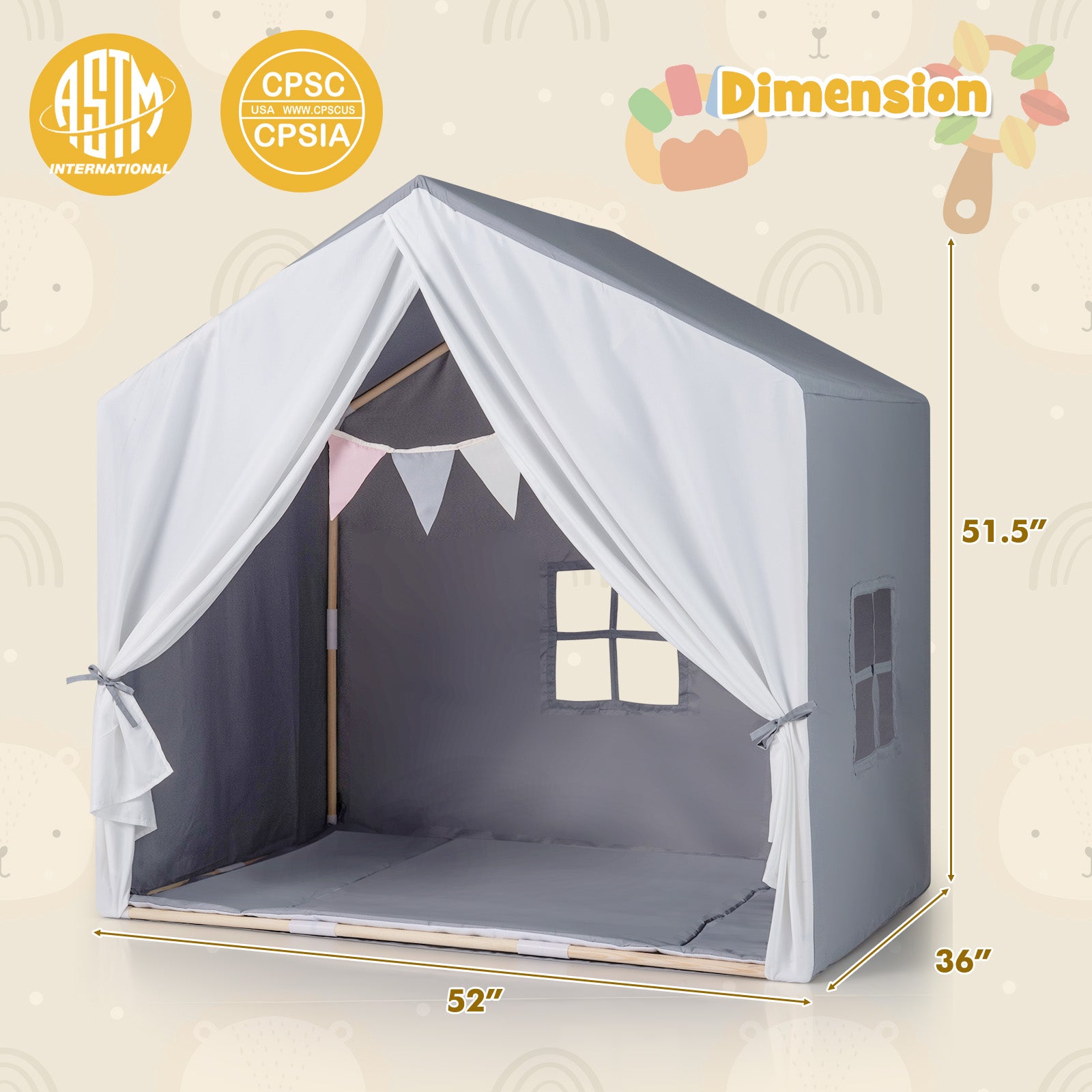Kids Play Tent With Washable Cotton Mat, Gray Play Tents & Playhouse at Gallery Canada