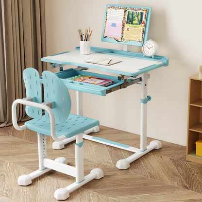 Kids Study Desk Chair Set, Tilt Desktop Book Stand, Blue Kids Table & Chair Sets at Gallery Canada