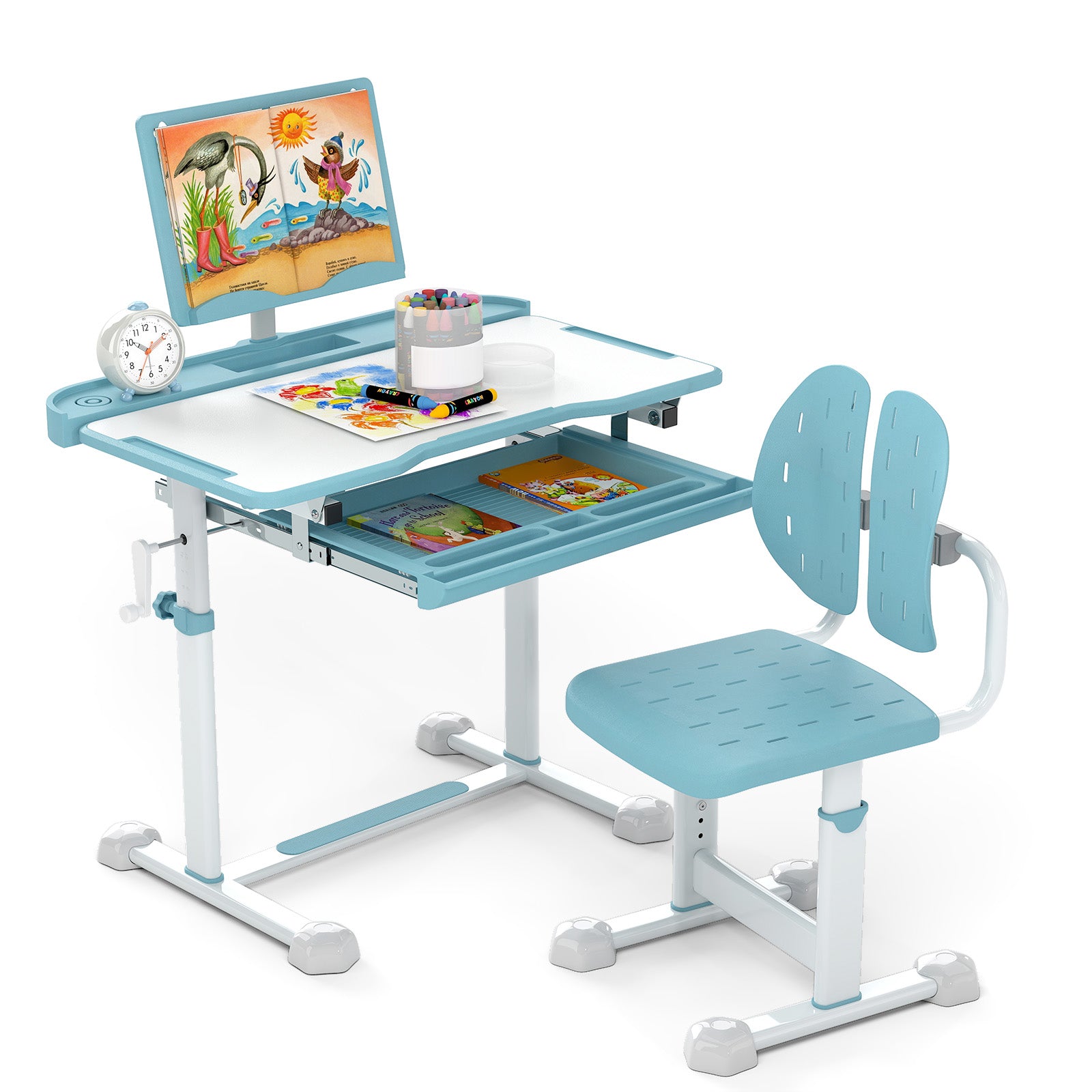 Kids Study Desk Chair Set, Tilt Desktop Book Stand, Blue Kids Table & Chair Sets at Gallery Canada
