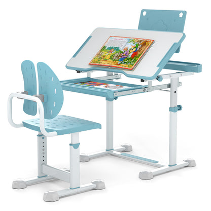 Kids Study Desk Chair Set, Tilt Desktop Book Stand, Blue Kids Table & Chair Sets at Gallery Canada