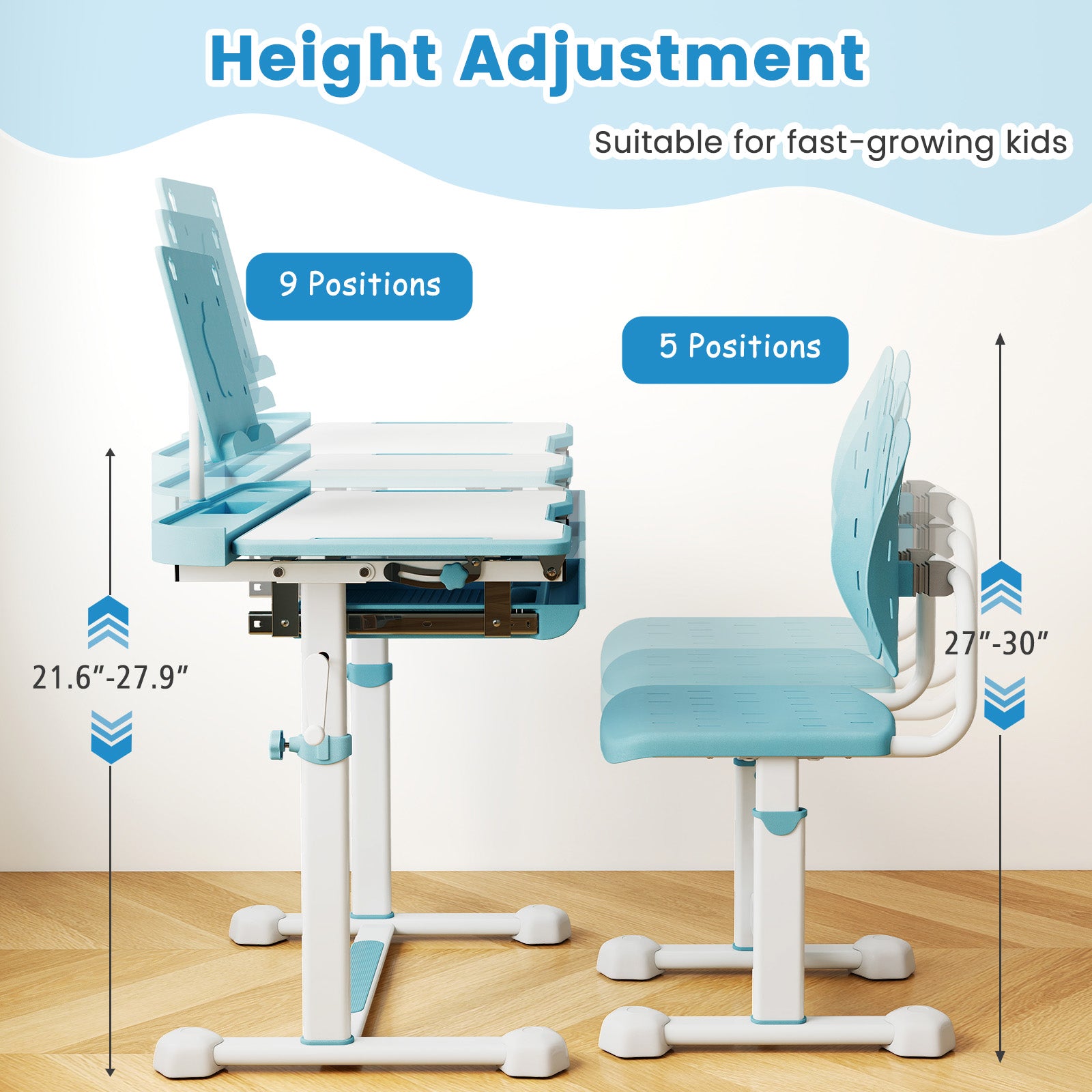 Kids Study Desk Chair Set, Tilt Desktop Book Stand, Blue Kids Table & Chair Sets at Gallery Canada