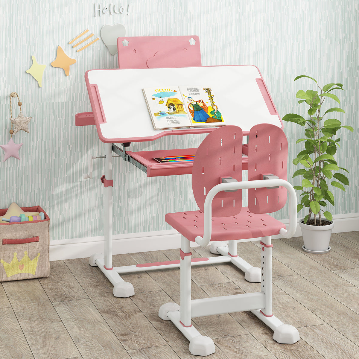 Kids Study Desk And Chair Set, Tilt Desktop, Book Stand, Pink Kids Table & Chair Sets at Gallery Canada
