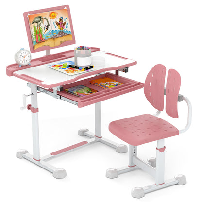 Kids Study Desk And Chair Set, Tilt Desktop, Book Stand, Pink Kids Table & Chair Sets at Gallery Canada