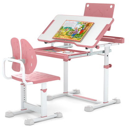 Kids Study Desk And Chair Set, Tilt Desktop, Book Stand, Pink Kids Table & Chair Sets at Gallery Canada