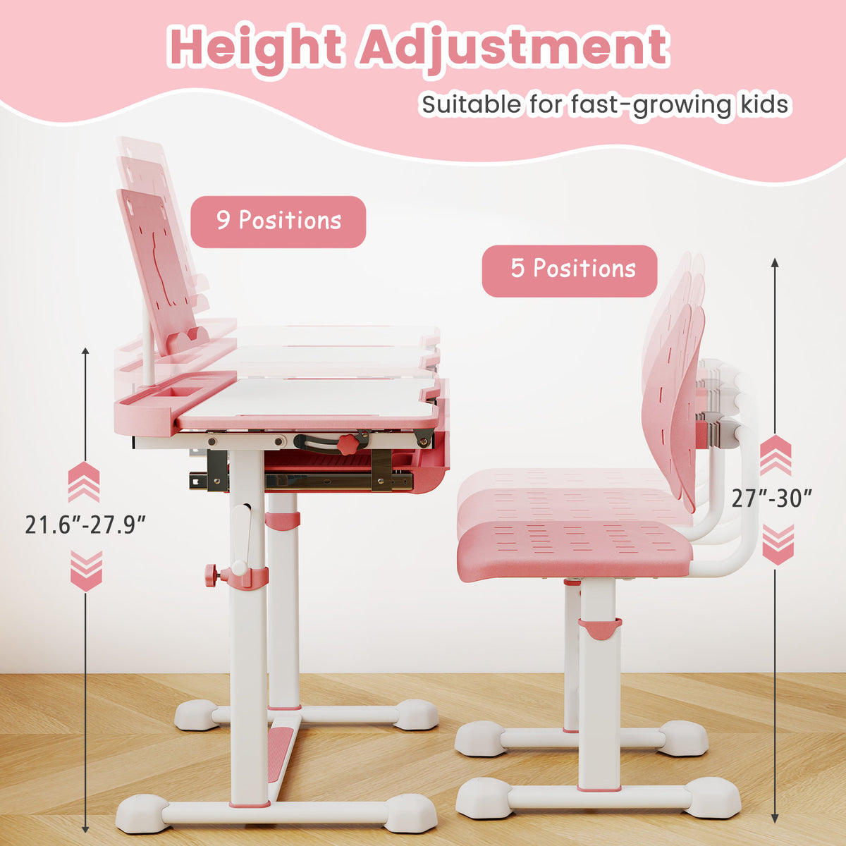 Kids Study Desk And Chair Set, Tilt Desktop, Book Stand, Pink Kids Table & Chair Sets at Gallery Canada