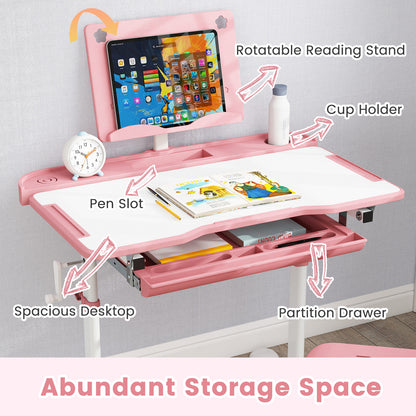 Kids Study Desk And Chair Set, Tilt Desktop, Book Stand, Pink Kids Table & Chair Sets at Gallery Canada